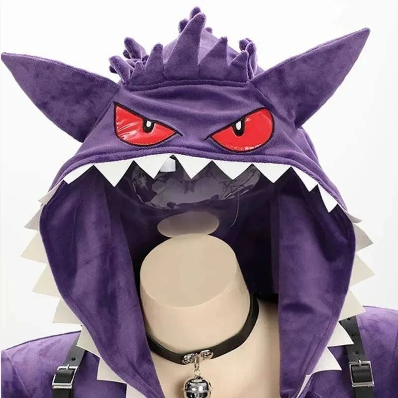Anime Gengar Cosplay Costume Purple Plush Jumpsuit Devil Uniform Sexy Hooded Bodysuit Halloween Carnival Clothes
