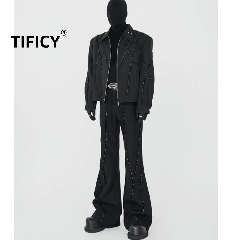 

High Street Short Jacket Jacket Men's Shoulder Pad Set Straight Leg Hanging Style Trousers Two-piece Set