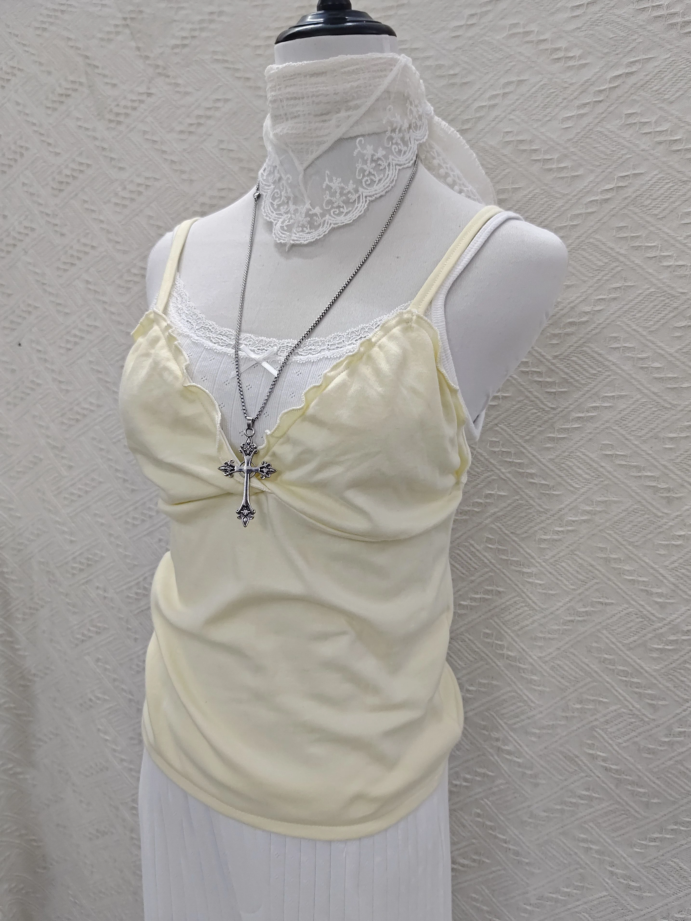 Butter Yellow Cute Slim Crop Top Woman Summer Fungus Trim V-neck Sexy Backless Cotton Camisole Female Sweet Tank Tops New Vest