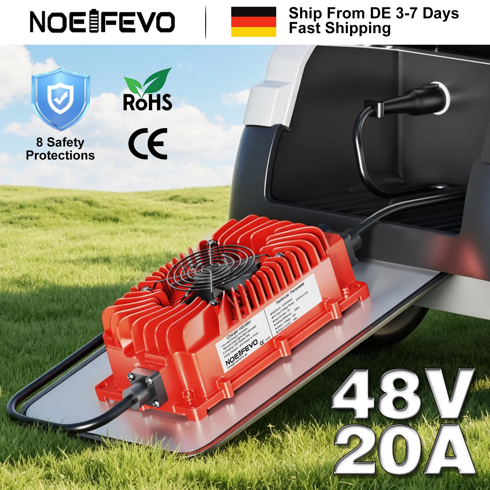 NOEIFEVO 48V 20A Golfwagen-Bleiakku-Ladegerät für Club Car Precedent & DS, 48V AGM Gel-Batterieladegerät