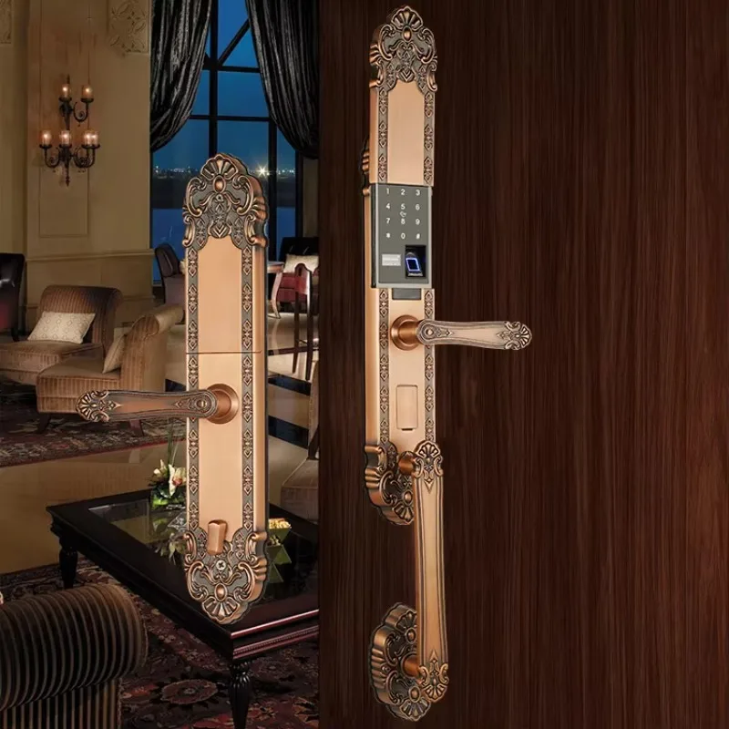 

[Hot Sale] Villa High-end Security Double Wood Door Fingerprint Card Unlock Smart Door with Zinc Alloy Cloud & SDK