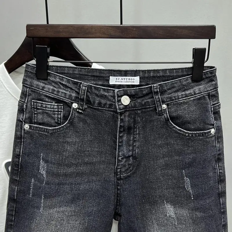 New Summer Men’s Casual Jeans 2024 Knee Length Denim Shorts Black Designer Boyfriend Slim Stretch Five Pocket Denim Short Pants