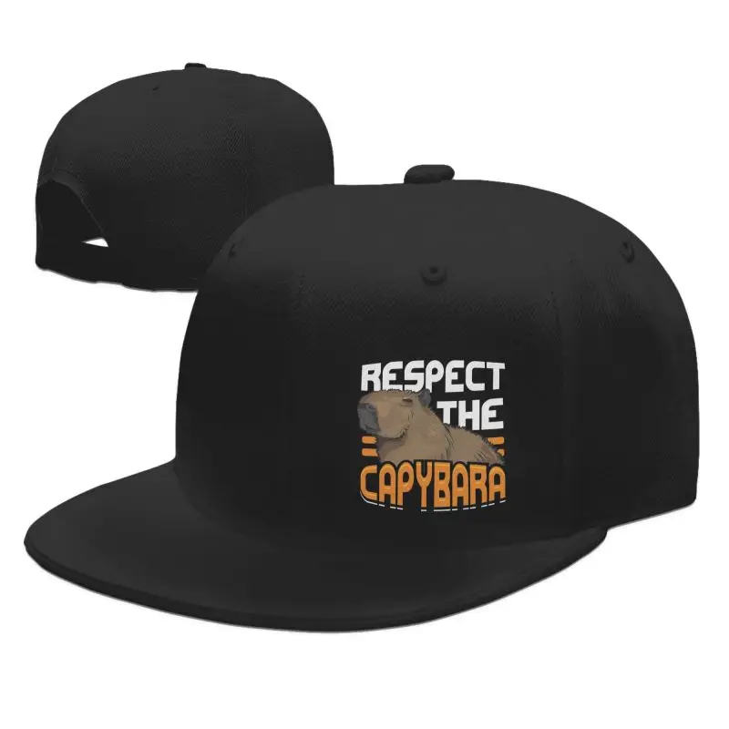 Respect The Capybara Graphic Print Baseball Cap Funny Flat Bill Snapback Cap Unisex Outdoor Sun Visor Hat Adjustable Trucker Hat