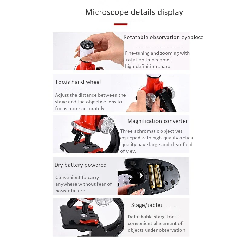 Kit de Microscope pour Enfant, Jouets d'École Primaire, Équipement d'Expérimentation Scientifique de Seattle, 1200 Fois