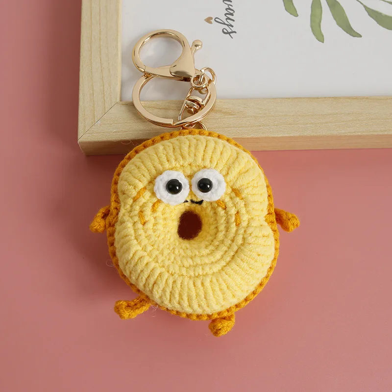 Funny Sandwich Doll Crochet Keychain Cute Bread Knitting Car Keys Keychain Cartoon Food Doll Knitted Keychain For Bag Pendant