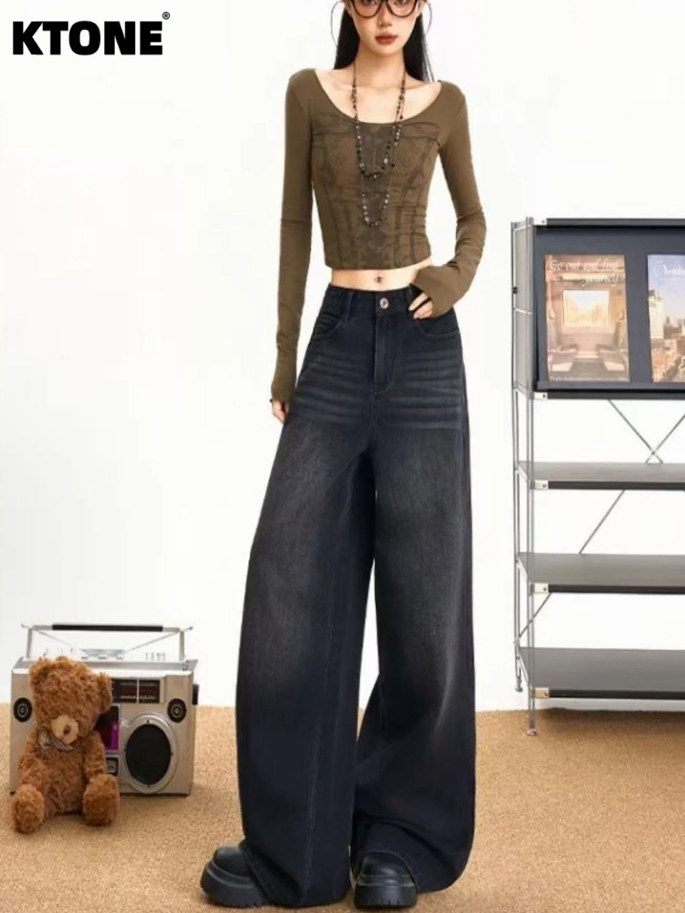 

Unisex Denim Pants Black Baggy For Man Light Retro Y2K Drip No accessories or belts included