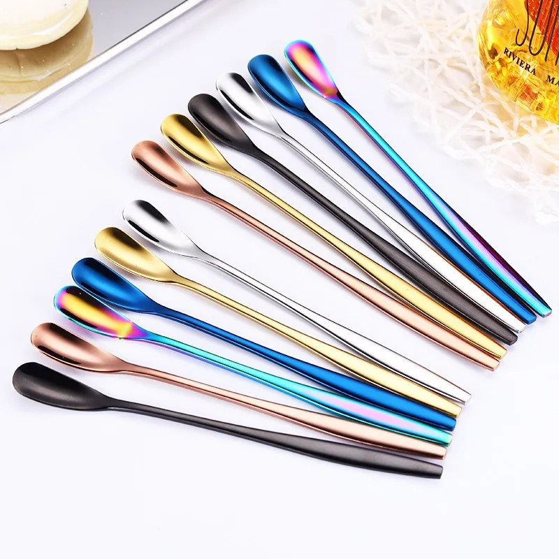 304 Stainless Steel Long Handle Stirring Spoon Coffee Tea Ice Spoon Bar Tableware Fashion Kitchen Tool Seasoning Mixing Dessert