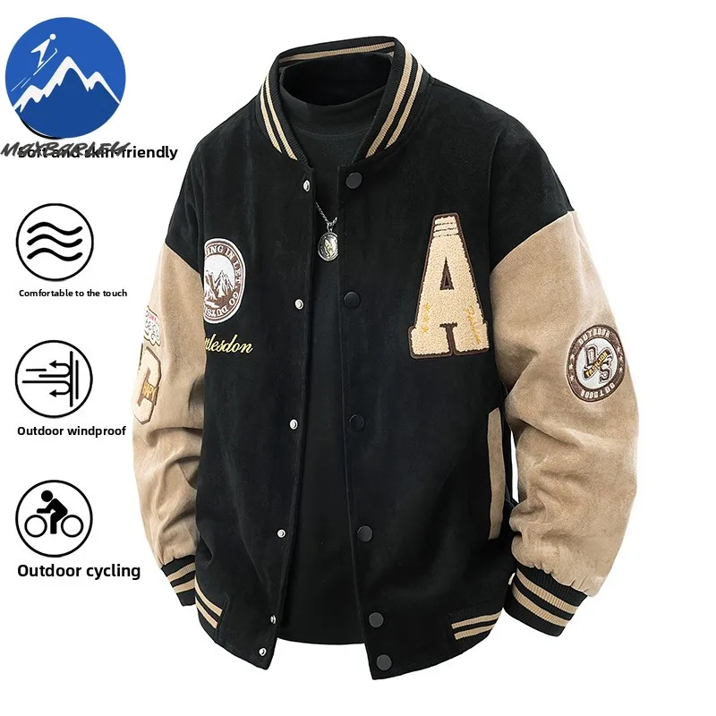 

Maxbarley Street Loose Baseball Jacket Men 2025 Autumn Winter Splicing Embroidery Windproof Jackets Man Hip Hop Motorcycle Coat