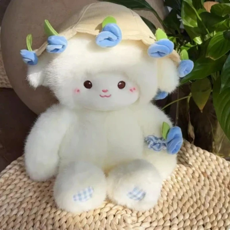 Bonita muñeca de peluche de cordero rosa, juguete Kawaii para niños, muñeco para dormir que acompaña, decoración de habitación, regalo sorpresa de cumpleaños para niña
