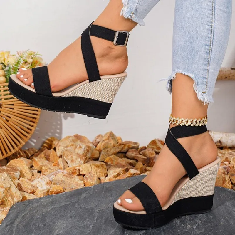 Women Sandals Summer Wedge Platform Shoes Cross Strap Open Toe Buckle Ankle Casual Beach Comfortable Walking Footwear Trend 2026 view 4