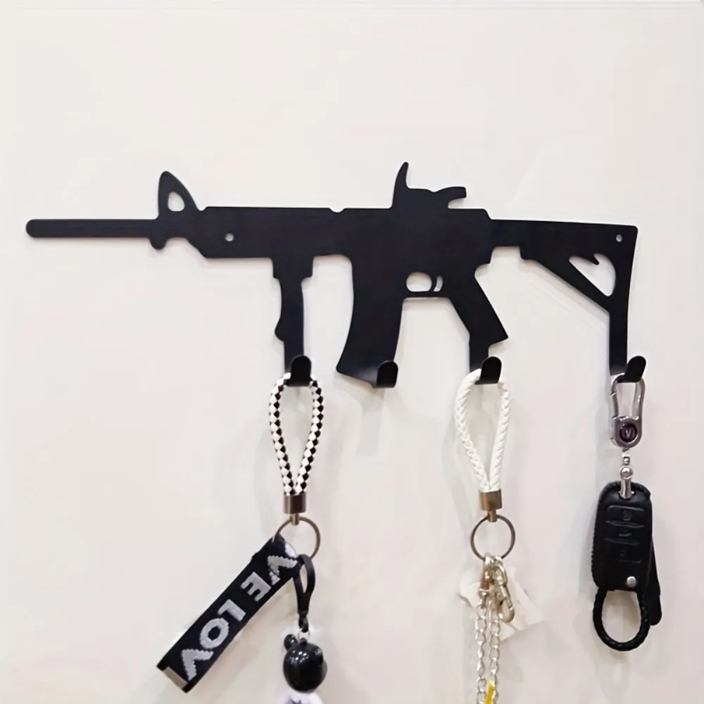 [porta-chaves-de-metal-retro-em-forma-de-arma]-porta-chaves-de-metal-retro-em-forma-de-arma--suporte-de-parede-1-peca-para-chaves-casacos-toalhas--decoracao-para-entrada-e-escritorio-preto