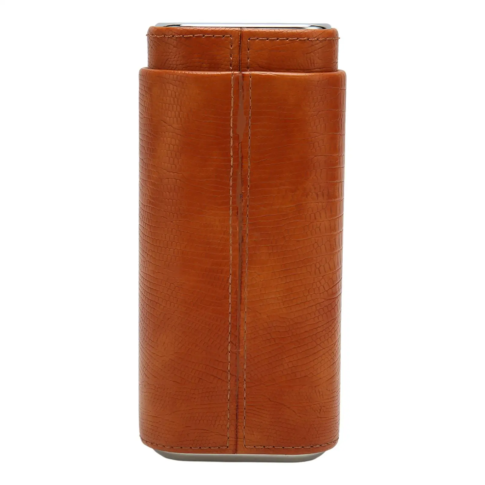 3 Finger Cigar Case - Portable Cedar Wood & Faux Leather Holder with Cutter for men - Brown