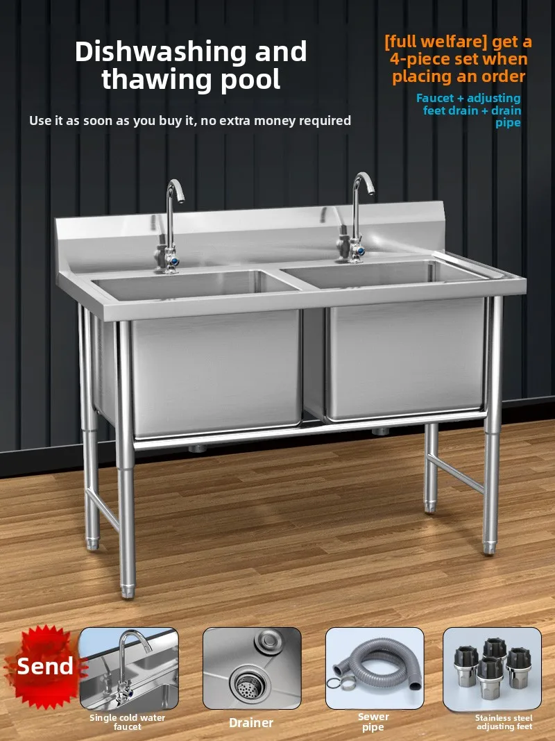 Commercial Kitchen Steel Fabrication Large Single-Tank Stainless Steel Sink For Thawing Vegetable Washing Hand Washing Kitchens