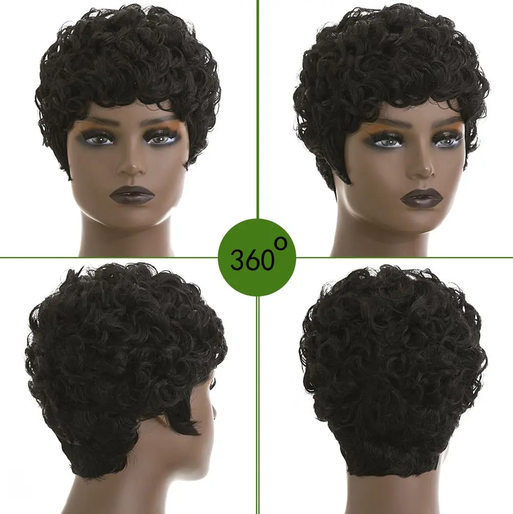 hort Pixie Wigs for Black Women Short Black Curly Pixie Wigs Synthetic Hair Wigs for Black Women Natural Wavy Black Pixie Cut Wi