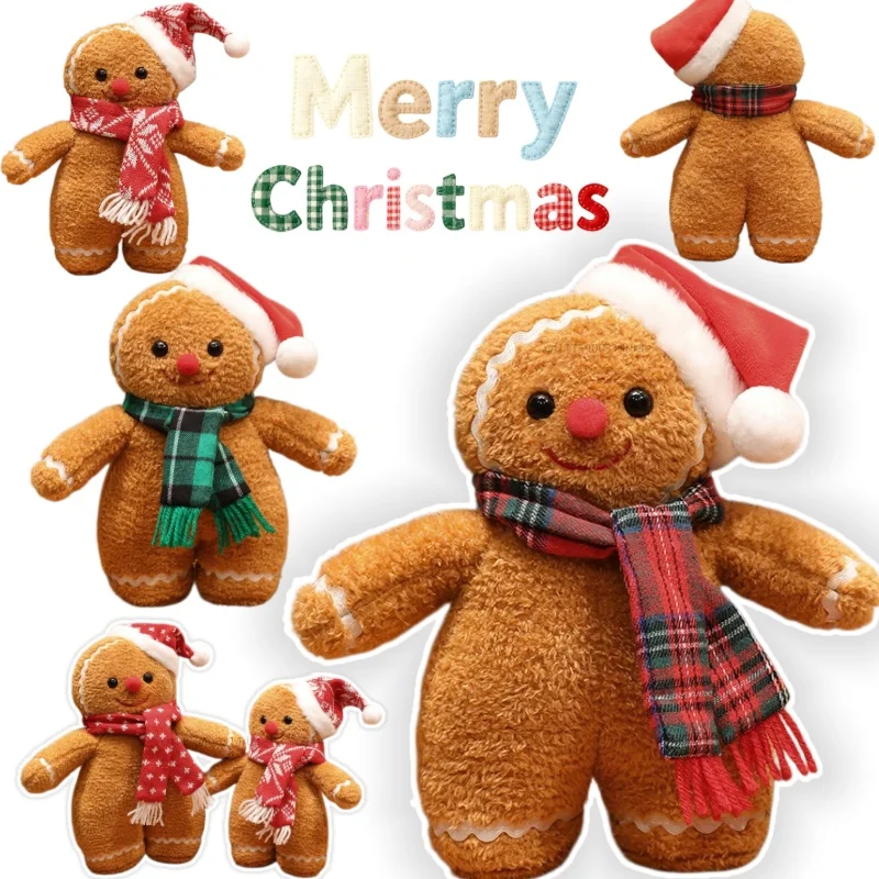 Hot Christmas Gingerbread Man Plush Toy Wear A Hat And Scarf Adorable Plush Doll Cute Xmas Gifts Atmosphere for Baby Party Decor