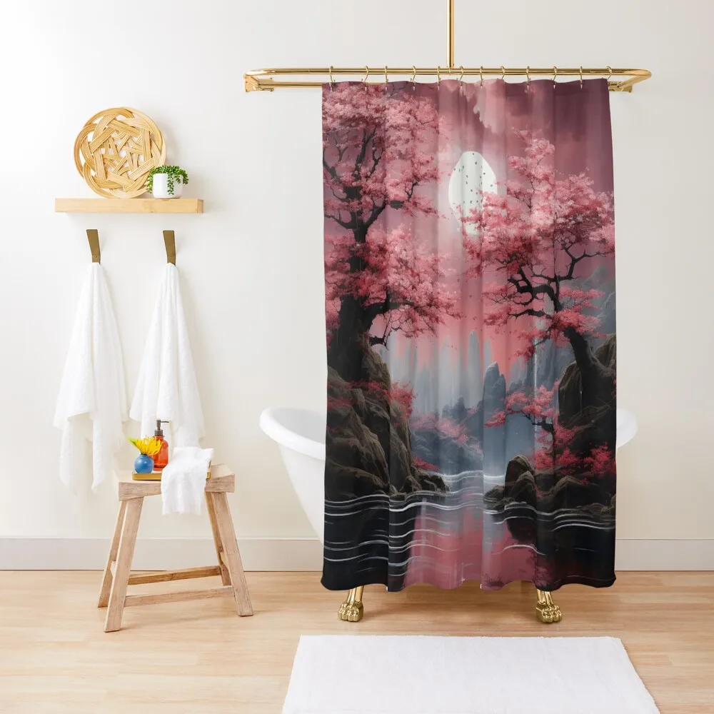 

cherry blossom art print Shower Curtain Cover Waterproof Bath And Anti-Mold Shower Set Bathroom Showers Curtain