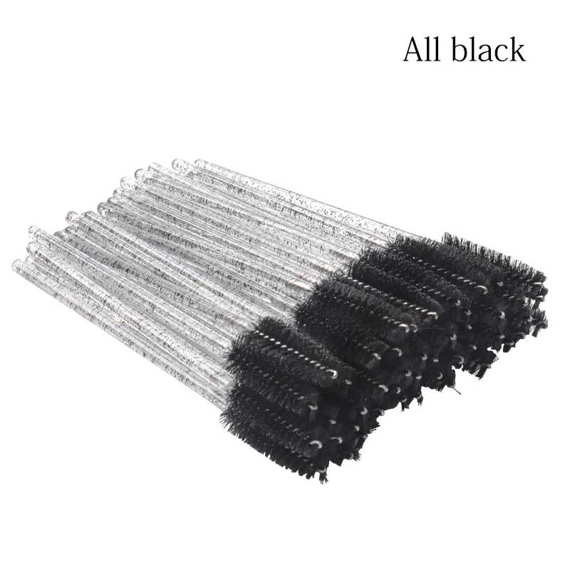 50 Uds. Pinceles de maquillaje, cepillo desechable de cristal para cejas, mango de diamante, aplicador de varita para rímel, herramientas de extensión de pestañas
