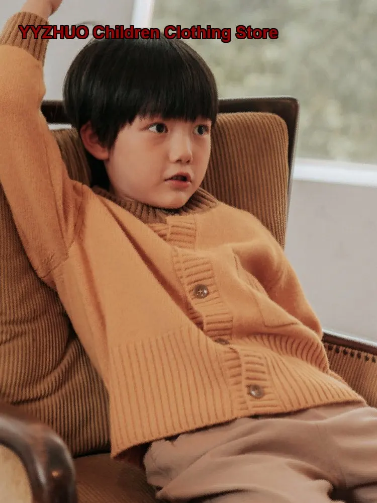 Boys Solid Color Button Front Coat Kids Simple Stylish Jacket Thickened Toddler
