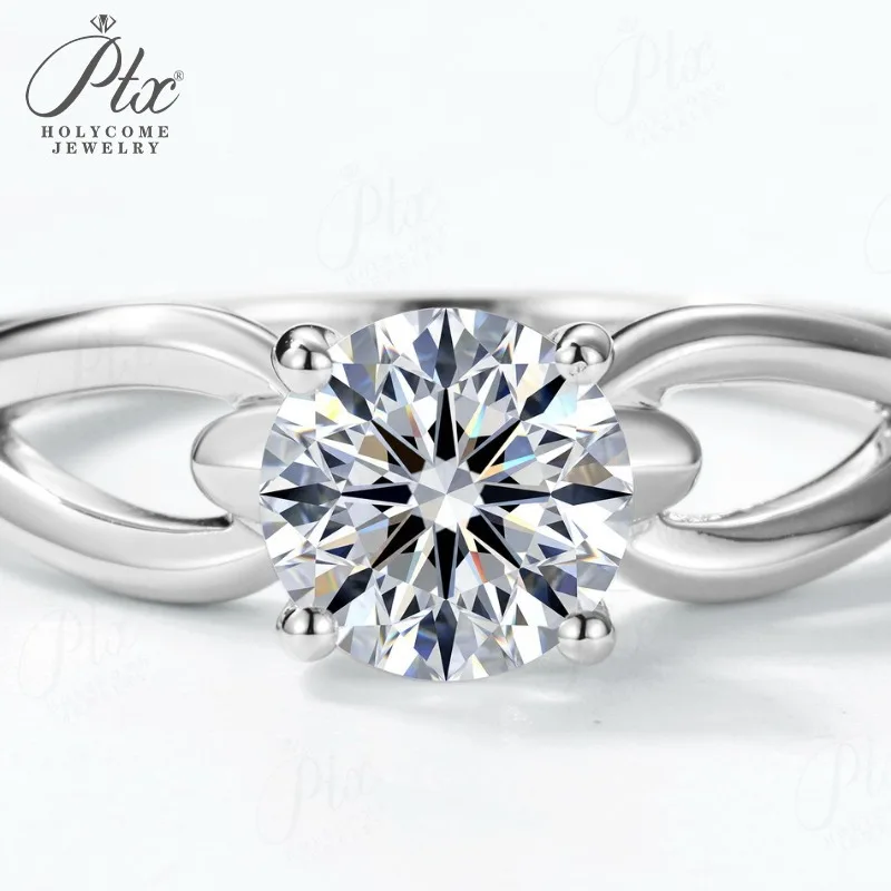 925 Sterling Silber Ring Moissanit Rundschliff D-Farbe für Damen Hochzeit Verlobung Ehering Charms Holycome Schmuck – Detail 2