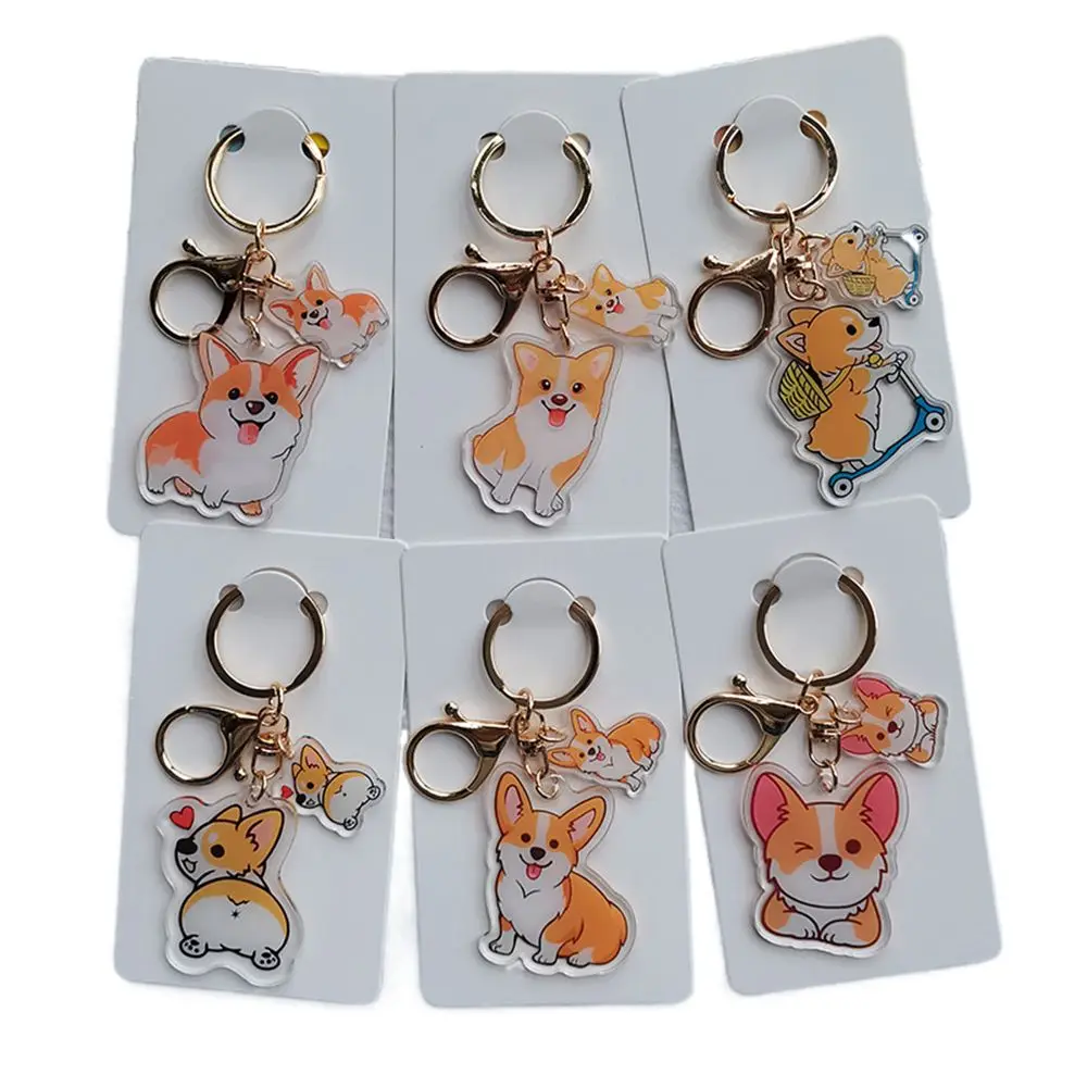 Transparent Cartoon Corgi Key Chain Double-Sided Cute Dog Keyring Acrylic Creative Lovely Animal Pendant