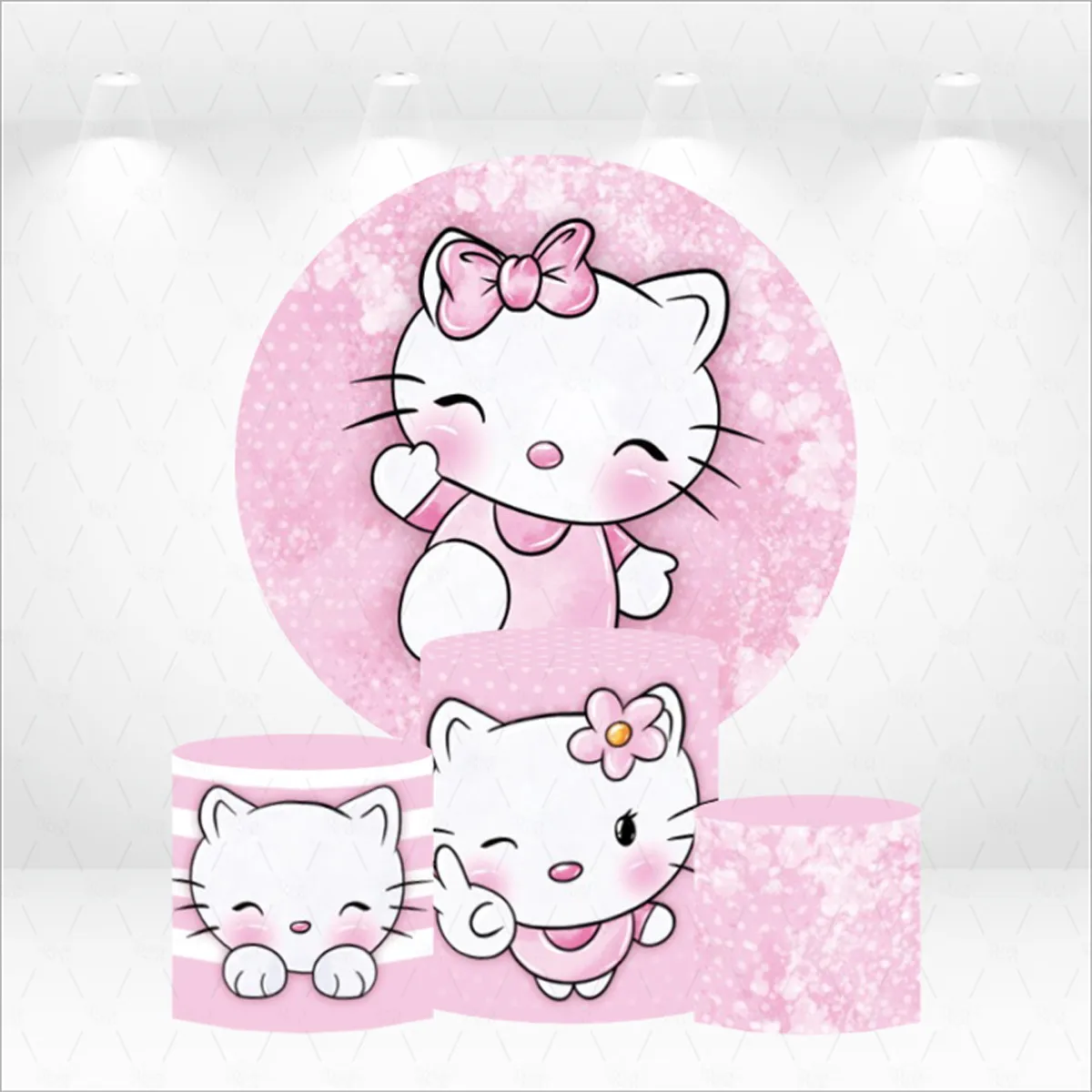 Hello Kittys Round Backdrop Girls Birthday Party Decoration Pink Photography Background Baby Shower Cylinder Cover Studio Props