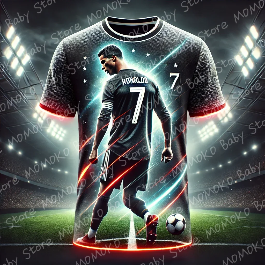 New Summer Children Football Jerseys Fashion Footall Star Ronaldo Print Jersey Kids Adults Casual Sports Tees Outdoor Sportswear