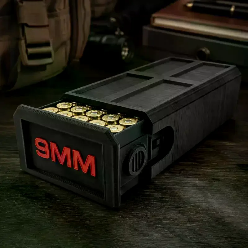 Printed 9mm Ammunition Box 50-Round Compact And Durable Drawer With Side Lock Range Gear Perfect Dad/Grad Gift 3D