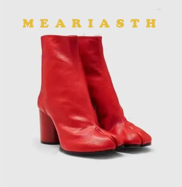 

Red Split Toe Tabi Boots Matte Leather Patent Leather Shoes for Women High Heels Sexy Lady Luxury Shoes 2025 Zapatos Para Mujere