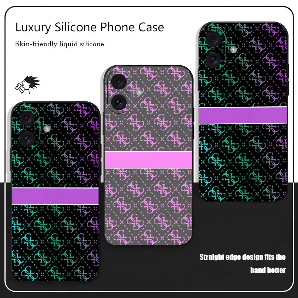 Luxury Fashion G Phone Case For iPhone 17 16 15 14 13 12 X XR XS 8 Plus Mini Pro Max G-Gue-ss-ES-S Soft black Shockproof Cover