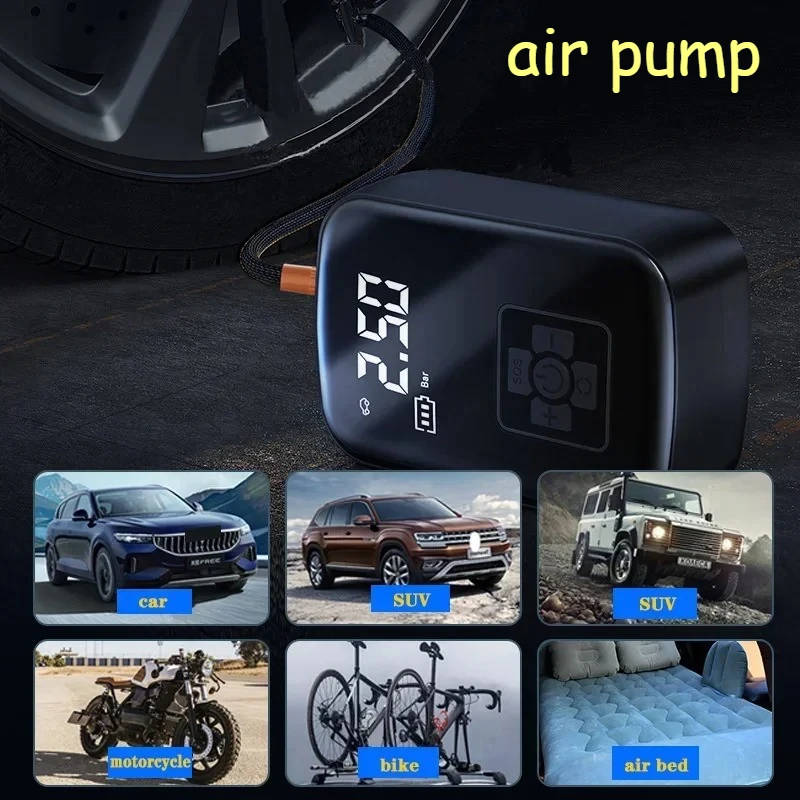 

Новый автомобильный насос для накачивания шин, беспроводная зарядка через USB, автоматическое включение и выключение, сверхдолгий срок службы батареи, для автомобилей и велосипедов.