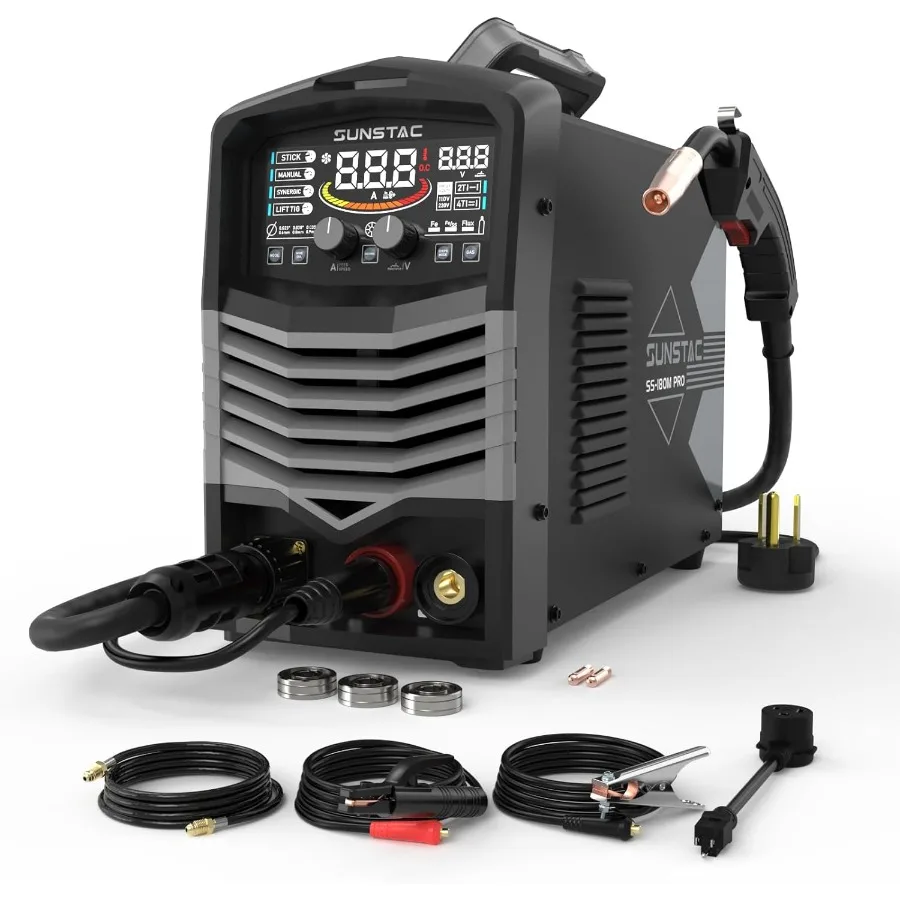 4 in 1 MIG Welding Machine with IGBT Inverter Synergic Control for Industrial and Automotive Repair Applications Digital Screen