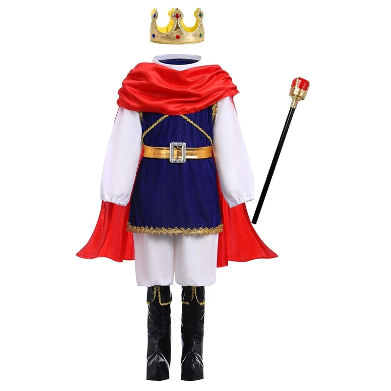 7 peças meninos rei carnaval traje medieval príncipe real conjunto completo roupas para festa de aniversário de halloween carnaval fantasia vestir-se