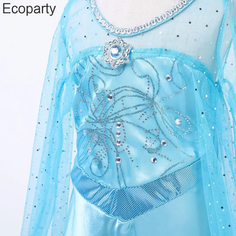 Costume Cosplay de princesse des neiges pour filles de 4 à 10 ans, robe fantaisie de fête d'halloween et de carnaval, en maille bleue à paillettes