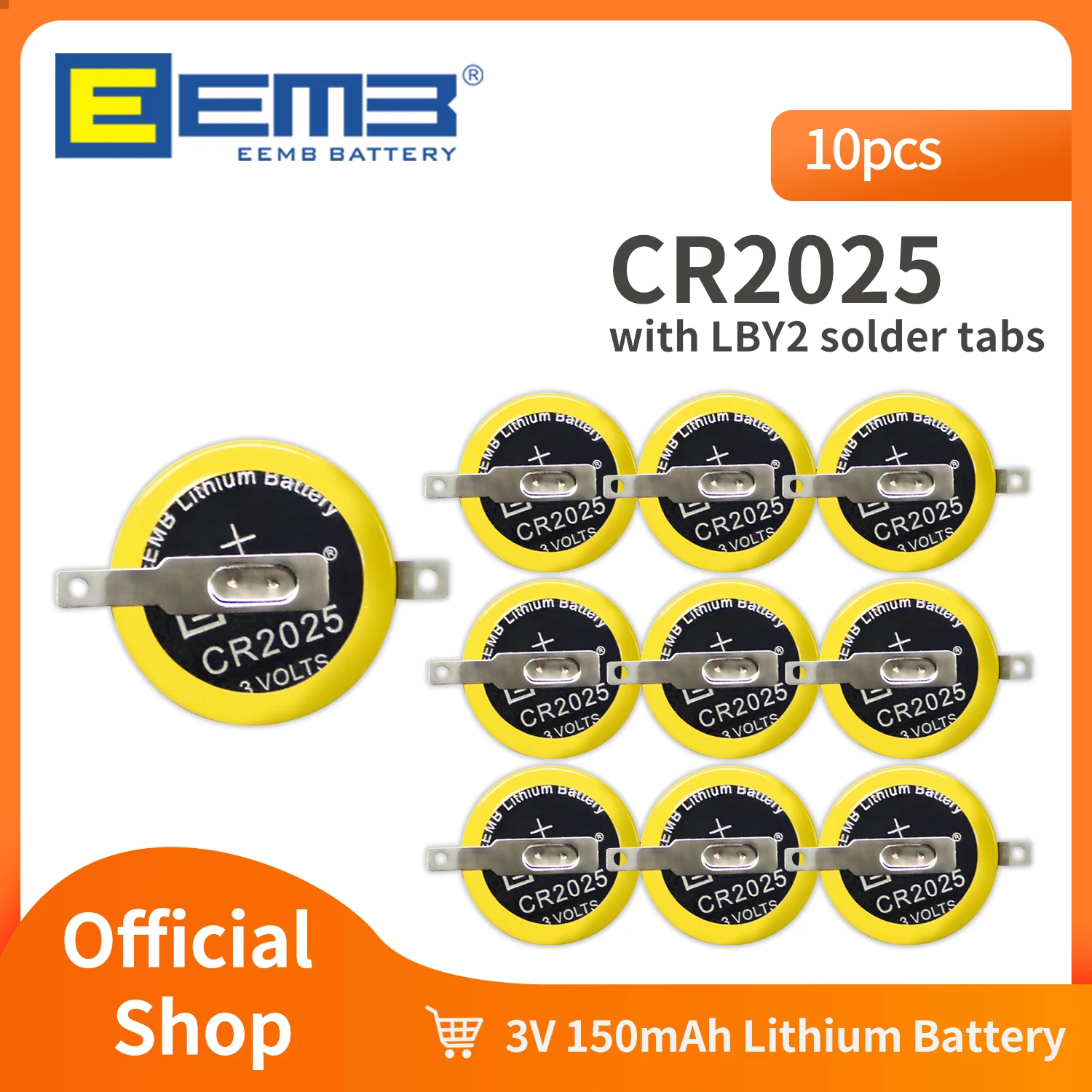 EEMB 10PCS CR1616แบตเตอรี่ Solder Tabs CR1616 CR2025 CR2032แบตเตอรี่ใช้งานร่วมกับ Gameboy สี Gameboy Advance กล่องเกม