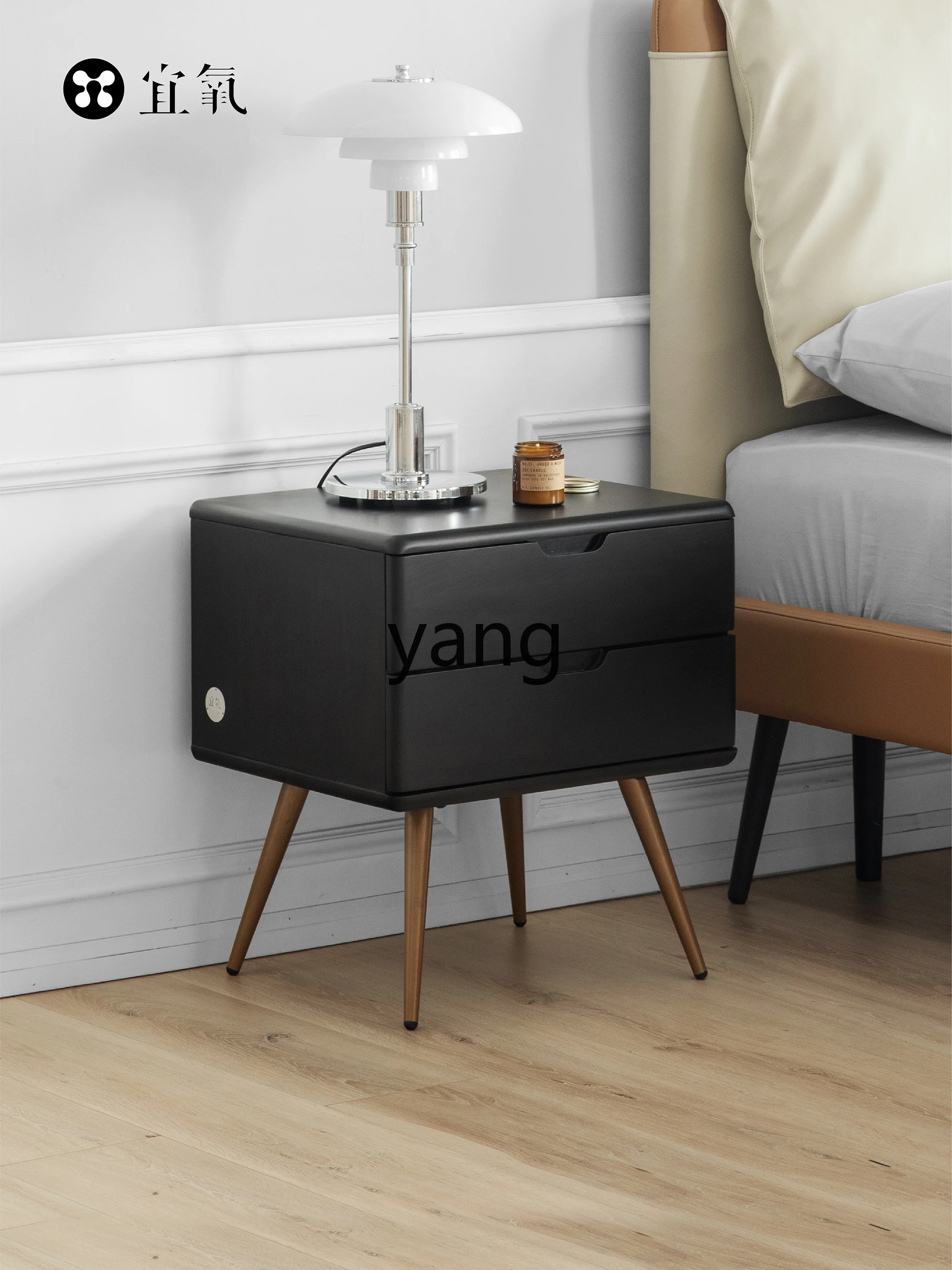 

Yjq Bedside Table Solid Wood Modern Minimalist Black Bedroom Small Bedside Cabinet
