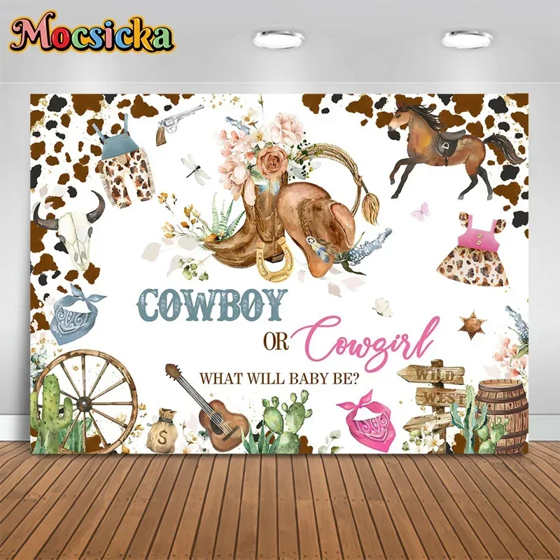Mocsicka Photography Backgrounds Gender Reveal Baby Show Backdrops Western Cowboys Boys Girls Cake Smash Portrait Banner