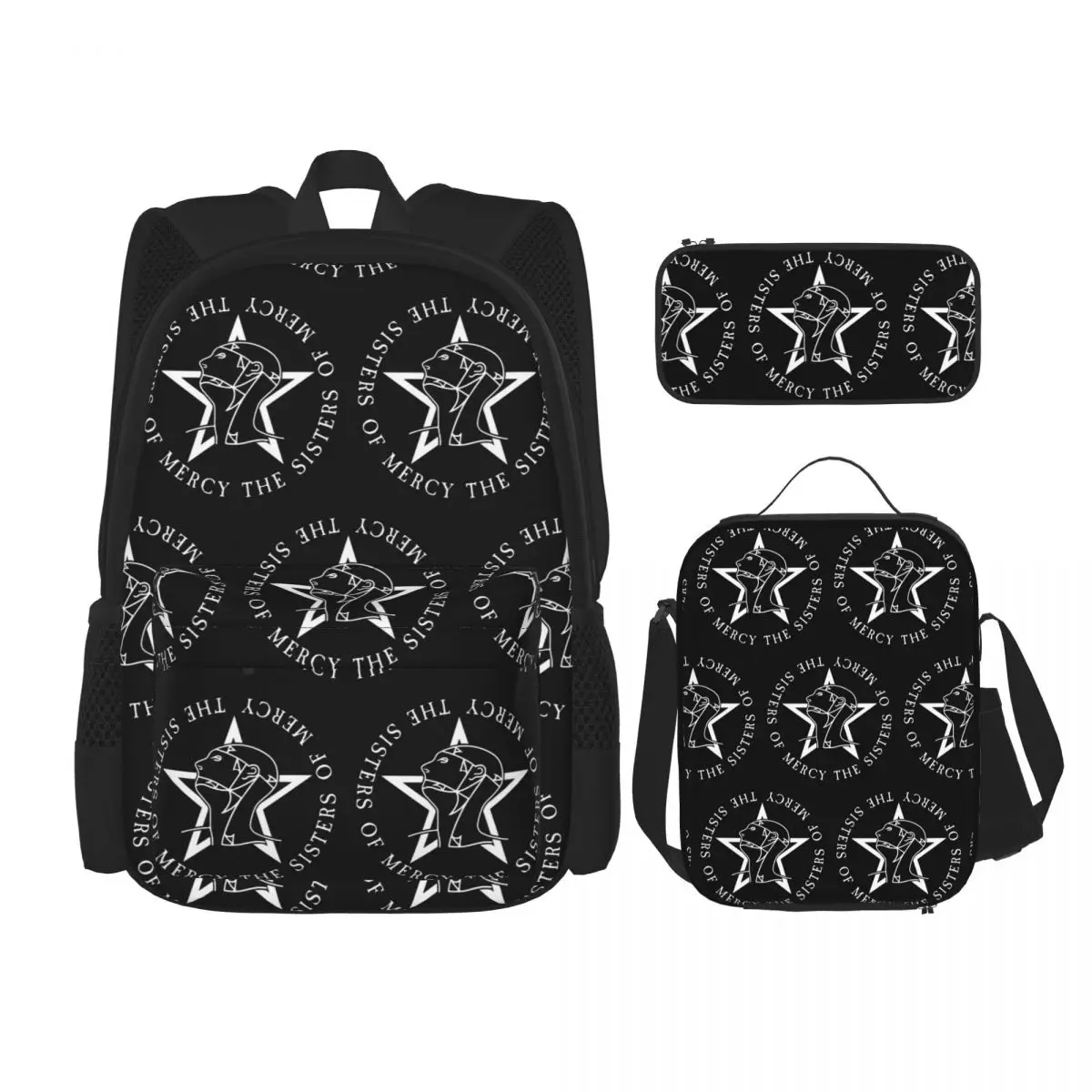

Round Text Logo Goth The Sisters Of Mercy Backpacks Children Bookbag School Bags Rucksack Lunch Bag Pen Bag Three-Piece Set