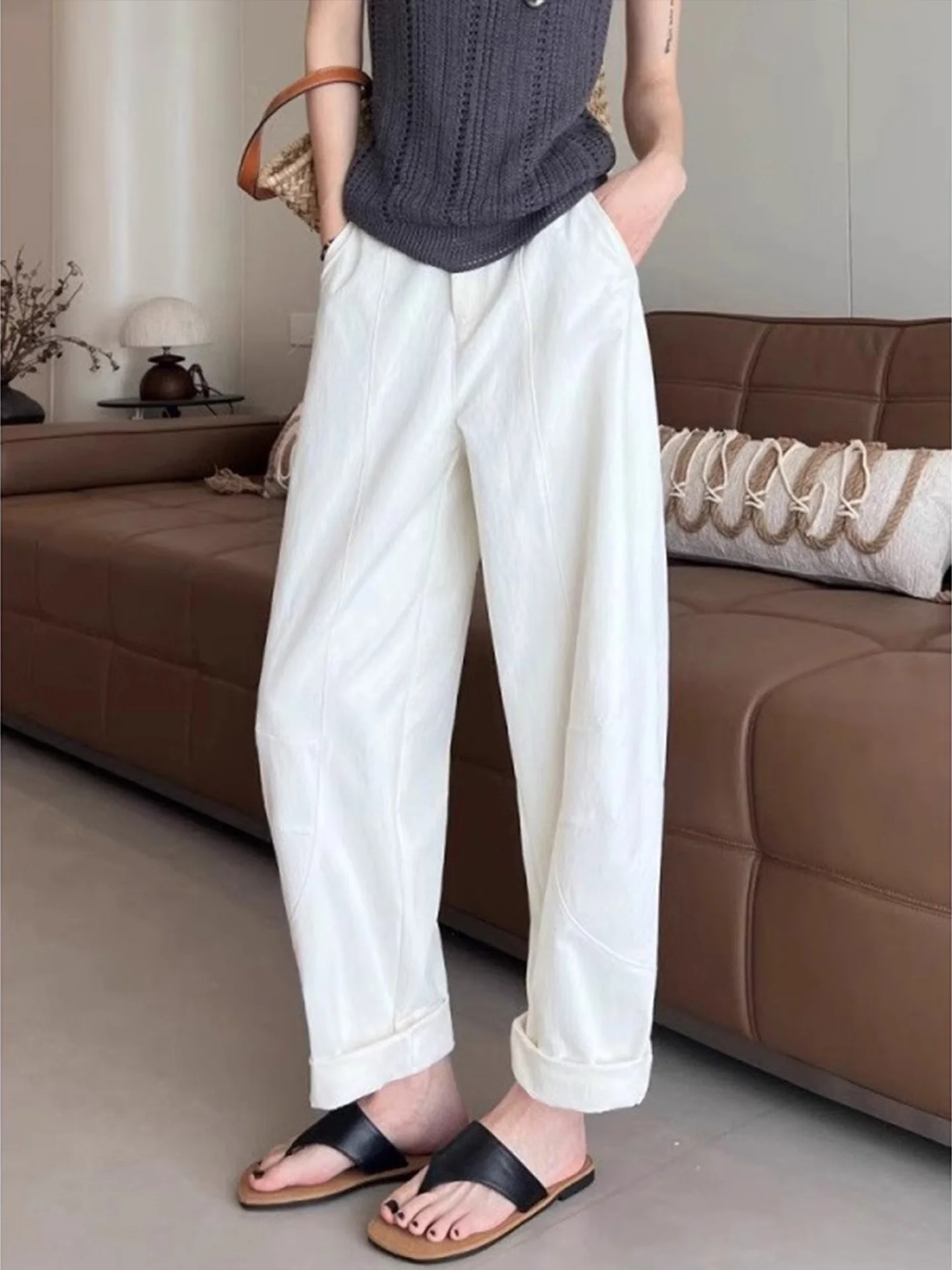 Pantaloni Harem in seta di ghiaccio Pantaloni estivi da donna sottili larghi di grandi dimensioni Qui Dry Pantaloni sportivi a forma di carota Pantaloni casual da papà a nove punti