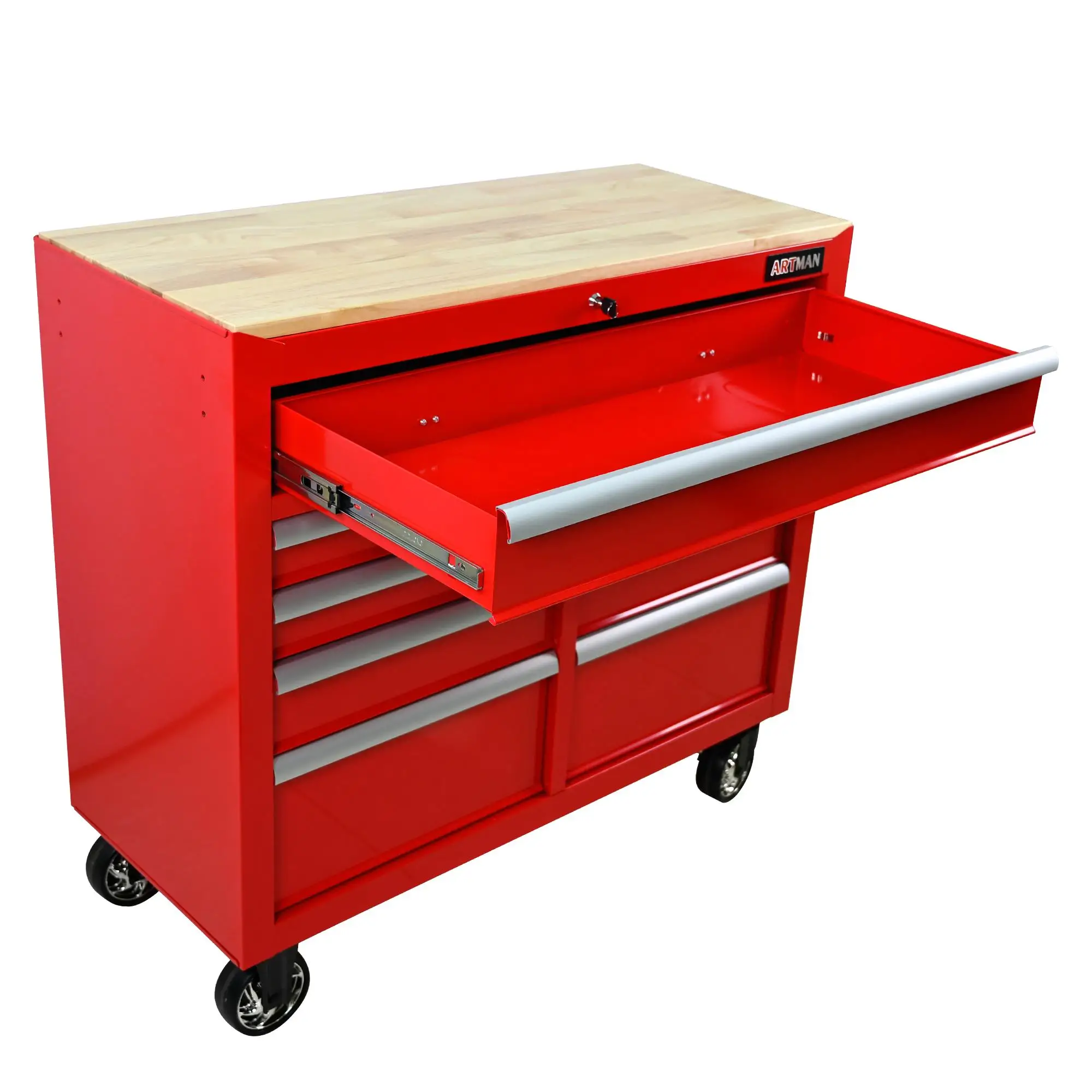 9-Drawer Multifunctional Tool Cart with Wheels & Wooden Top - Mobile Storage Solution for Tools & Accessories