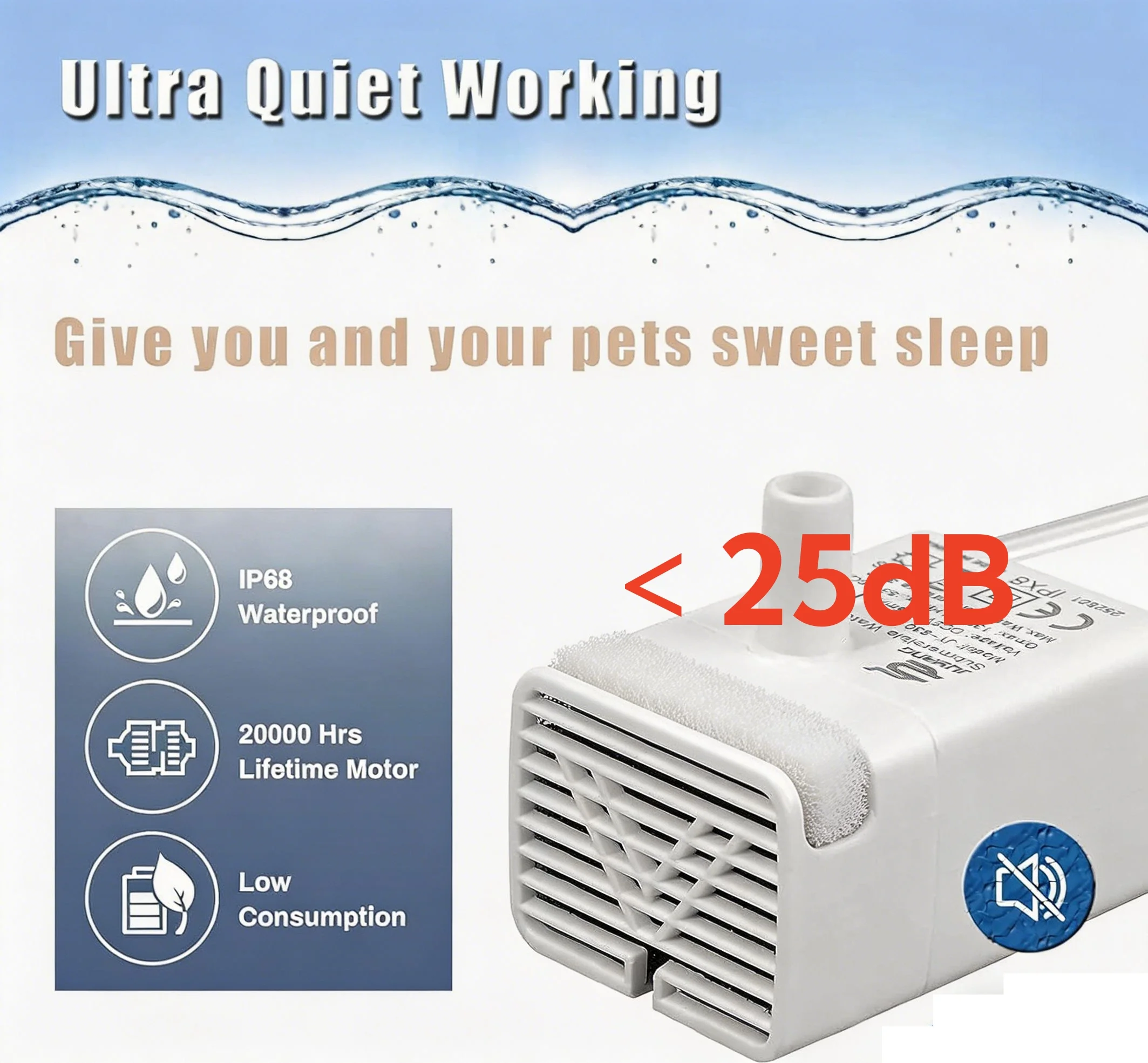 Cat Water Fountain Pump Replacement Ultra Quiet JY-830/840 Submersible Motor Pet Dog Dispenser Pump for Stainless Steel Fountain gallery 4