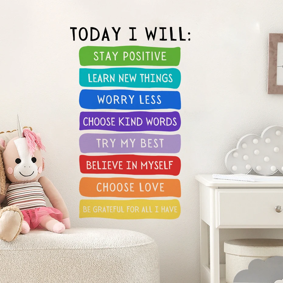 

Daily Inspirational Gratitude Quotes Watercolor Wall Sticker Vinyl Children Baby Nursery Art Decal Kids Room Toilet Home Decor