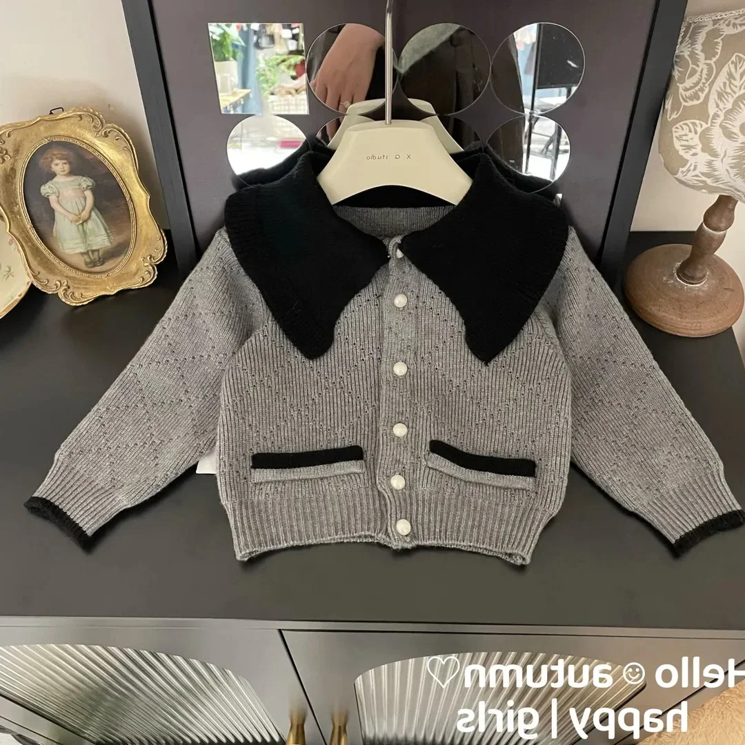 Childrens Set Girls Autumn Spring New Baby Fashion Sweater Cardigan Children Clothing Woolen Pants Two Piece Tide