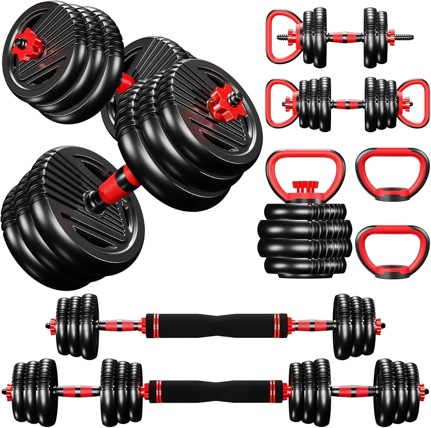 

Adjustable Weight Dumbbell Set - Premium Home Gym Equipment with Dumbbell, Barbell, Kettlebell, Push-Up Modes - Ergonomic