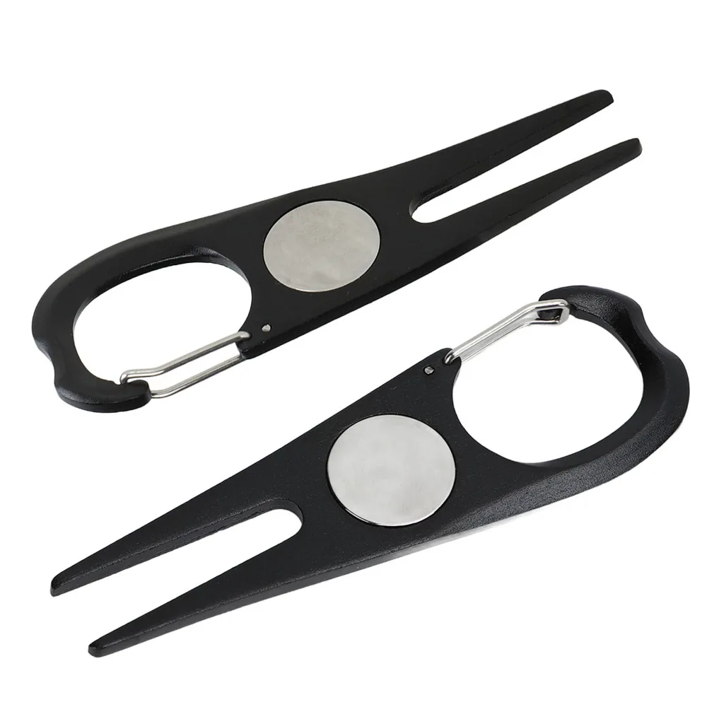 2PCS Aluminum Alloy Shell Golf Divot Tool Stainless Steel Fork Magnetic Ball Marker Golf Divot Repair Kit Lightweight Build