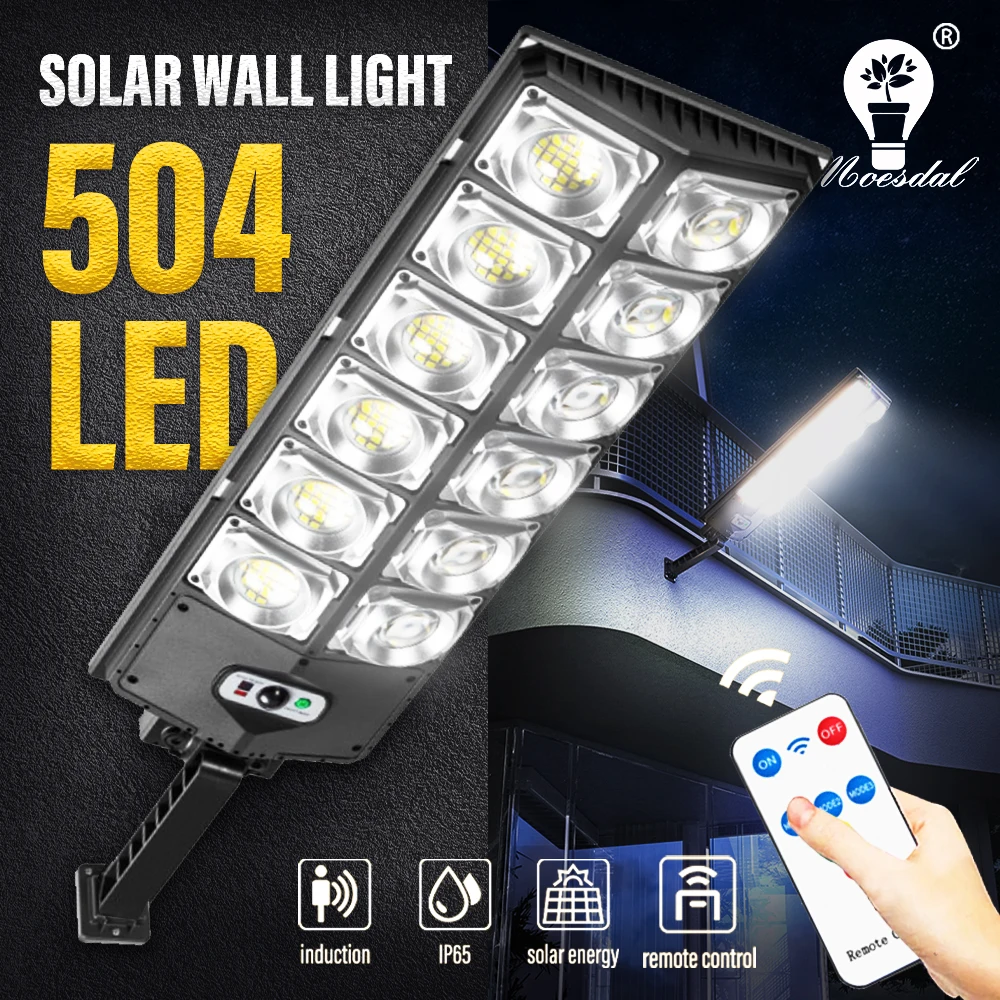 504LED Solar Light Outdoor IP65 Waterproof Super Bright Street Light with Remote Control Motion Sensor Street Garden Wall Light