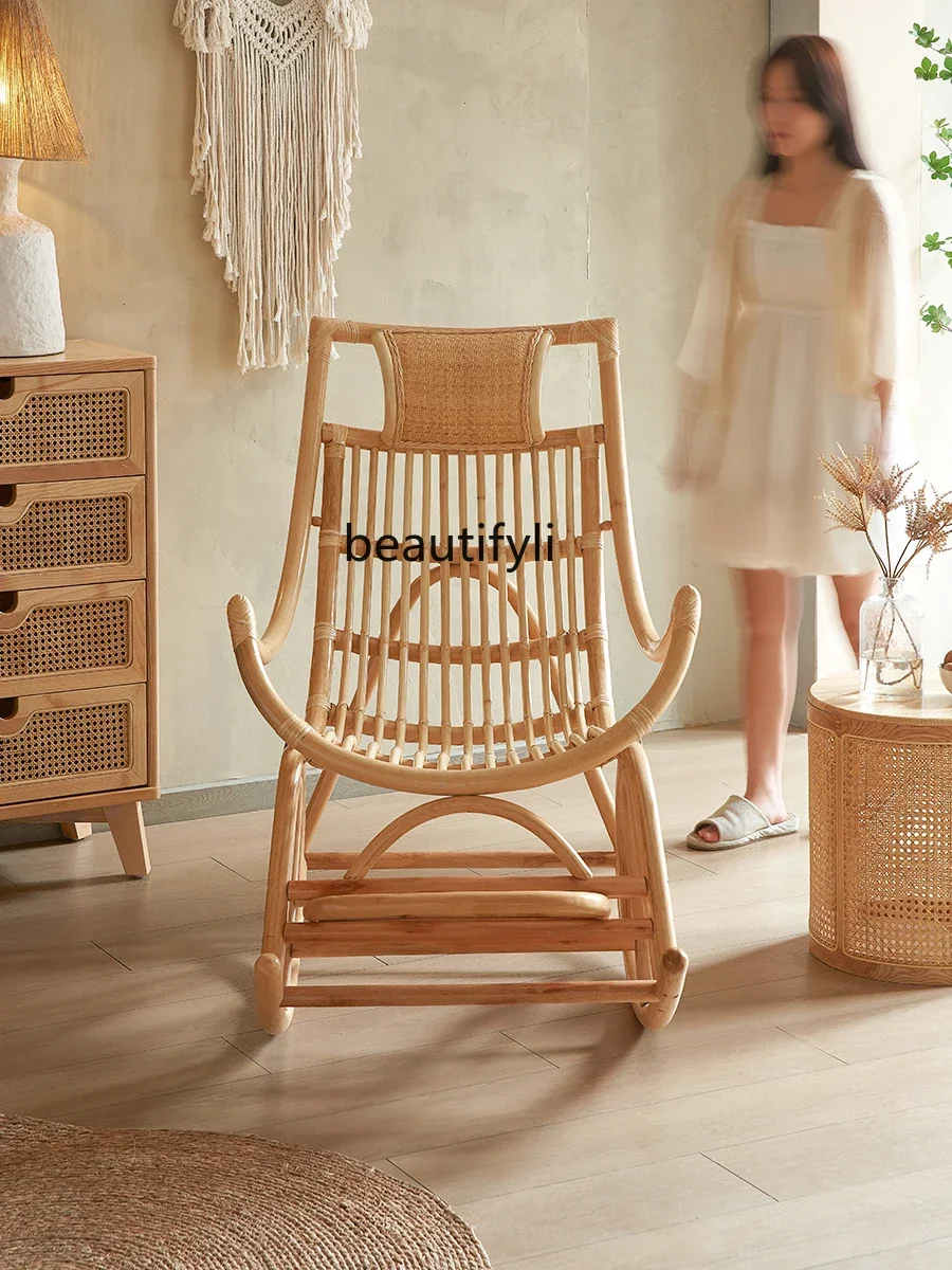 Japanese Rocking Chair Balcony Deckchair Home Living Room Leisure Lazy Natural True Rattan Chair