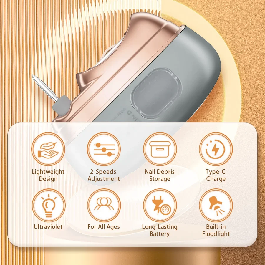 Updated Electric Nail Clipper 4 Functions Auto Nail File UV Light Chips Storage Portable Cutter Drill Nail Care Polisher Trimmer