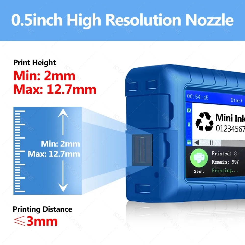 12.7mm Mini Printer Portable InkJet Printer QR Bar Batch Code Text Date Number Logo Expiry Date Handheld Inkjet Print Machine