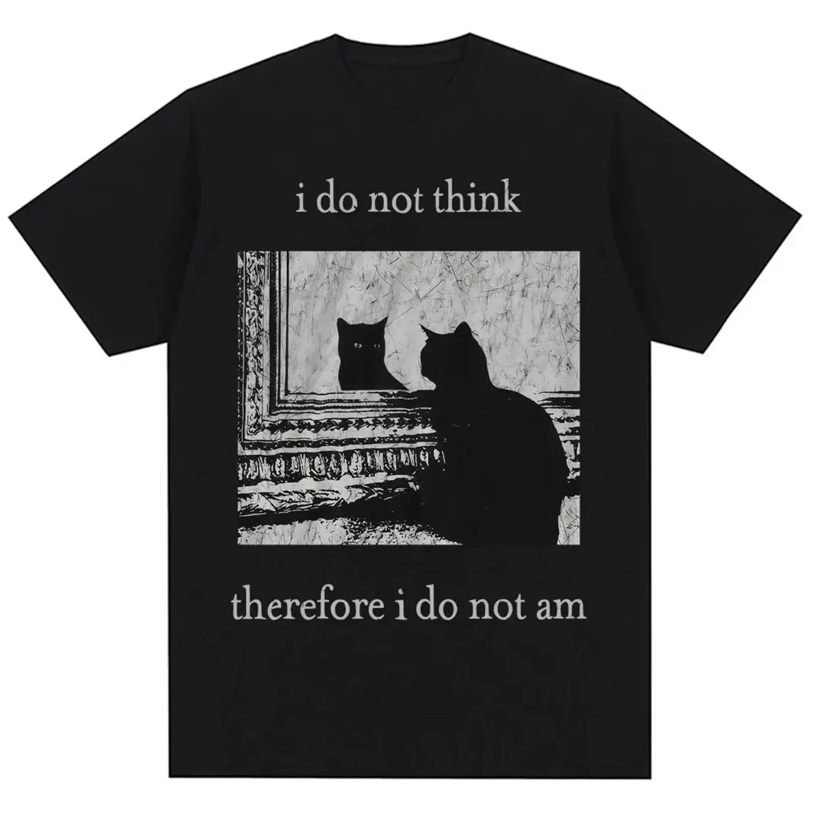 I Do Not Think therefore am T Shirt Cat Grunge Goth Emo Punk  vintage Washed Soft Unisex Versatile fashion streetwear