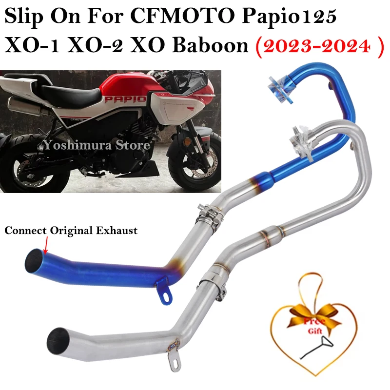 For CFMOTO Papio 125 XO-1 XO-2 XO Baboon Racing 2023 2024 Motorcycle Exhaust Escape Systems Stainless Link Pipe Original Muffler